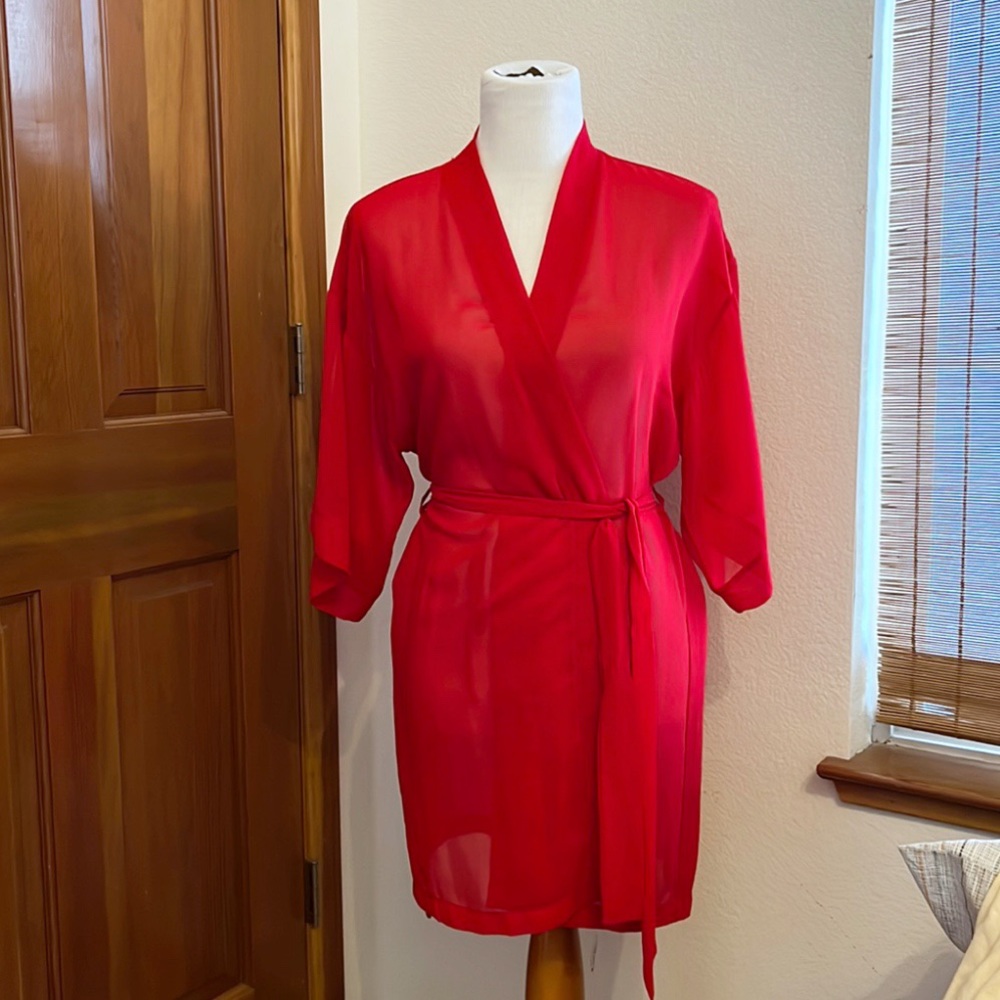Sheer, Cherry Red Lingerie Robe